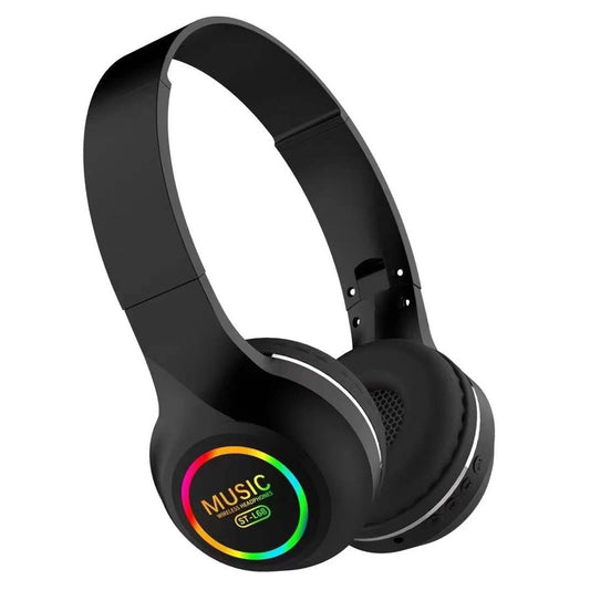 Wireless Bluetooth Headphones with LED Light, Over Ear Foldable Gaming Headset with Built-in Microphone 1FM 1SD Card Slot, High-Fidelity Sound for Universal Cell Phone and Bluetooth Device BTEP-HDSET-L68