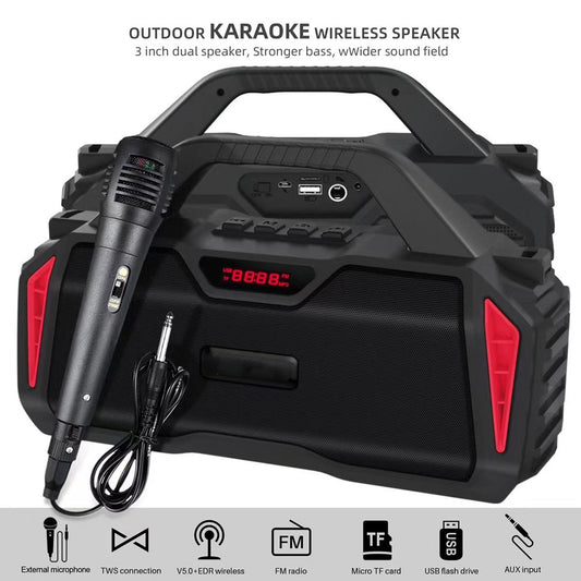 Portable Outdoor Bluetooth Wireless Speakers, with Microphone Boombox, Support FM Radio TF Card USB AUX, 6011M