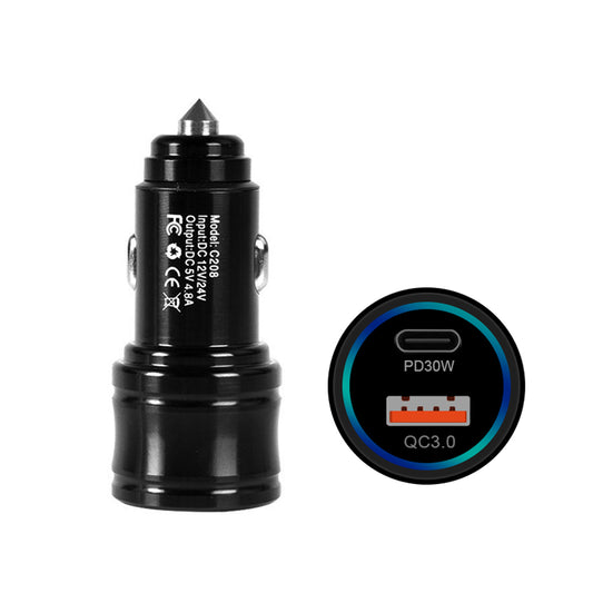 Car Charger Automobile Cigarette Adaptor, Dual Port USB-C PD 30W + USB-A QC 3.0 Fast Charging