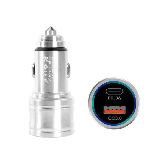Car Charger Automobile Cigarette Adaptor, Dual Port USB-C PD 30W + USB-A QC 3.0 Fast Charging