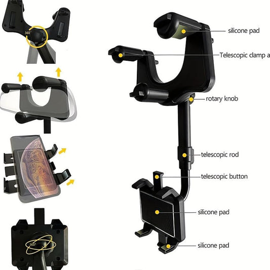 Car Phone Holder Mount, Multifunctional for Car Rearview Mirror / Desk Stand CHD14-MIR01