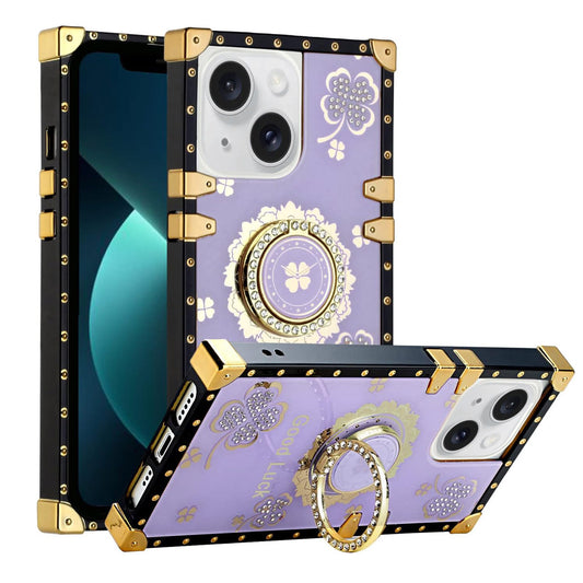 For iPhone 15 Case with Ring Stand Marble Design Hard Cover HDL116