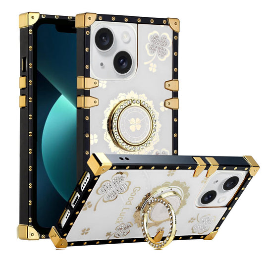 For iPhone 14 Plus Case with Ring Stand Marble Design Hard Cover HDL116