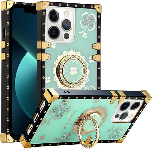 For iPhone 15 Pro Case with Ring Stand Marble Design Hard Cover HDL116