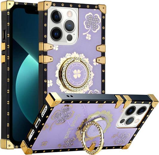 For iPhone 14 Pro Max Case with Ring Stand Marble Design Hard Cover HDL116