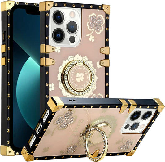 For iPhone 15 Pro Max Case with Ring Stand Marble Design Hard Cover HDL116