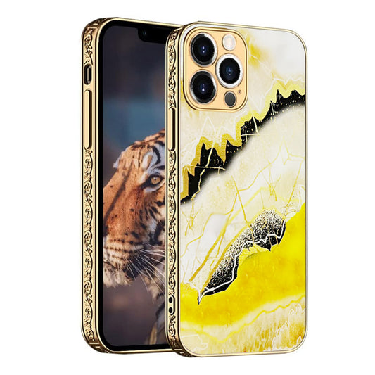 For iPhone 12 Pro Max Case with Plating Marble Design Glass Back Hard Cover HDL122