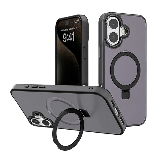 For iPhone 16 Case with Magnetic Charging Stand Matt Hard Cover HDL138