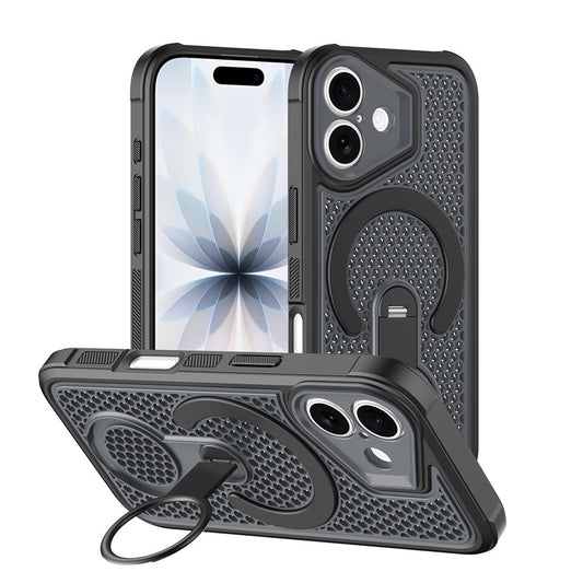 For iPhone 18 Case Honeycomb Cooling Cover with 360° Rotating Kickstand HDL159