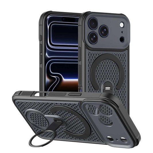 For iPhone 18 Pro Max Case Honeycomb Cooling Cover with 360° Rotating Kickstand HDL159