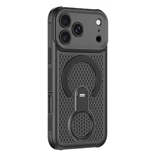 For iPhone 18 Pro Case Honeycomb Cooling Cover with 360° Rotating Kickstand HDL159