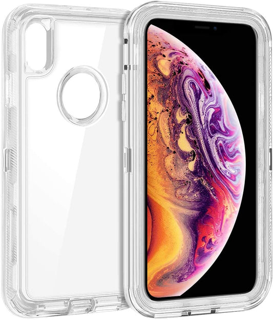 For iPhone X Xs Case Heavy Duty Defender Clear Cover with Belt Clip TRL55