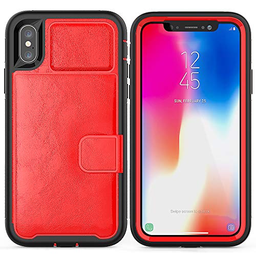 For iPhone X Xs Case with Leather Magnetic Pad Card Slot Stand Cover TWL71