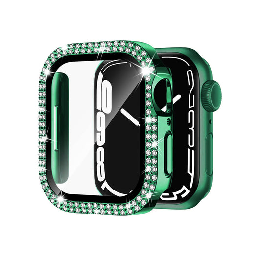 42mm Dual Rhinestones Bumper Frame Cover Case with Tempered Glass Screen Protector For Apple Watch Series