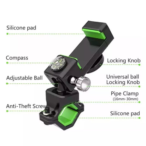 Phone Holder Handlebar Mount, for Motorcycle MTB Bike Bicycle GPS, with LED lights, BKMT02