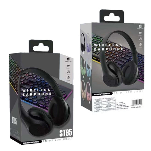 Wireless Bluetooth Headphones, Over Ear Foldable Gaming Headset, Built-in Microphone 1FM 1SD Card Slot, High-Fidelity Sound for Universal Cell Phone and Bluetooth Device BTEP-HDSET-ST95