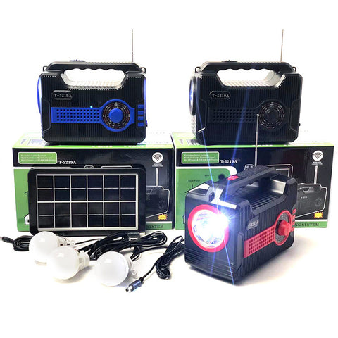 Portable Solar Radio Speaker with Bluetooth 1FM 1AM 1SW 1USB 1TF Port, External Antenna Flashlight, T5219
