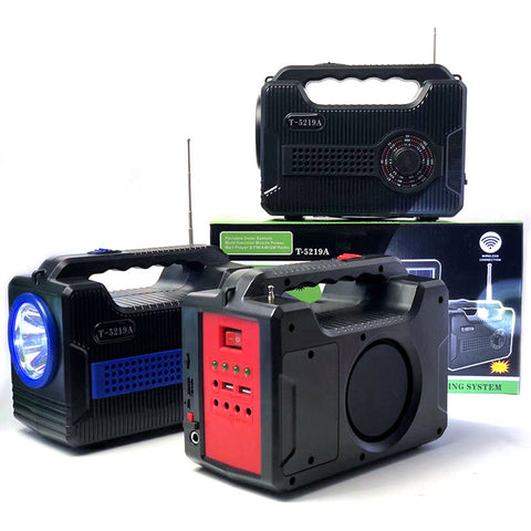 Portable Solar Radio Speaker with Bluetooth 1FM 1AM 1SW 1USB 1TF Port, External Antenna Flashlight, T5219