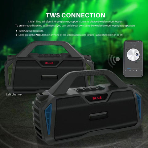 Portable Outdoor Bluetooth Wireless Speakers, with Microphone Boombox, Support FM Radio TF Card USB AUX, 6011M