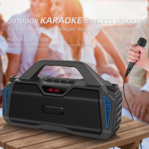 Portable Outdoor Bluetooth Wireless Speakers, with Microphone Boombox, Support FM Radio TF Card USB AUX, 6011M