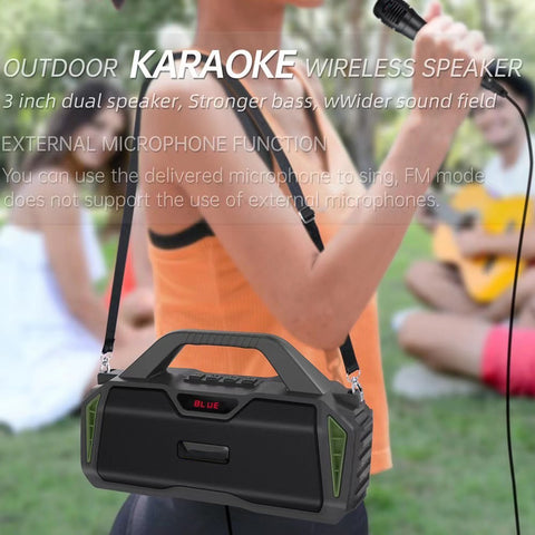 Portable Outdoor Bluetooth Wireless Speakers, with Microphone Boombox, Support FM Radio TF Card USB AUX, 6011M