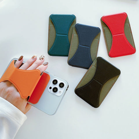 Cell Phone Stick-on ID Credit Card Holder with Stand Wallet Sleeve Pouch