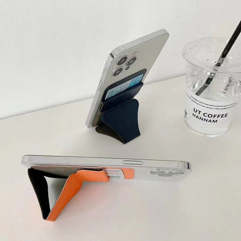 Cell Phone Stick-on ID Credit Card Holder with Stand Wallet Sleeve Pouch