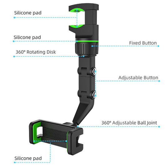 Car Phone Holder Mount, Multifunctional for Car Rearview Mirror / Desk Stand CHD14-MIR02