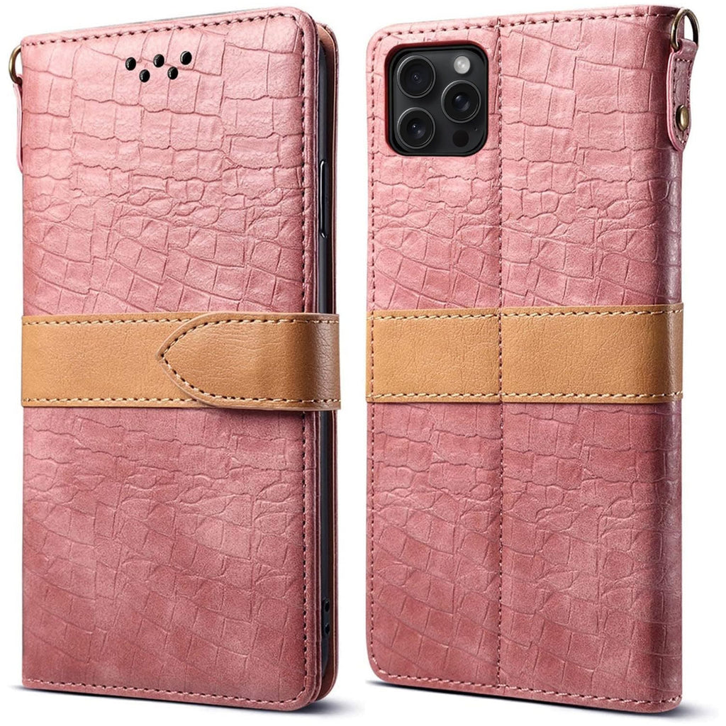 Cover Per IPhone 14 (6.1) JEFFENEN Con Portafoglio In Pelle PU E Motivo Marmo Floreale - Rosa
