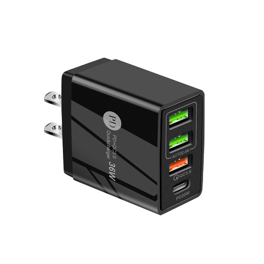 3 USB + 1 Type C Multi Port PD 36W Quick Fast Wall Charger Home Power Adapter Cube