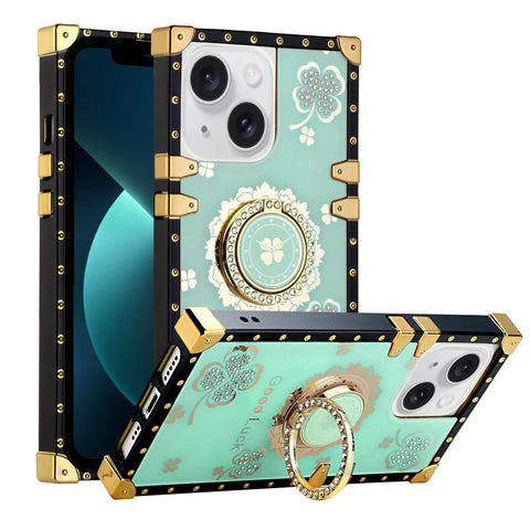 For iPhone 13 Case with Ring Stand Marble Design Hard Cover HDL116