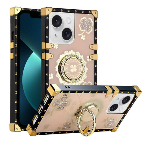 For iPhone 13 Case with Ring Stand Marble Design Hard Cover HDL116