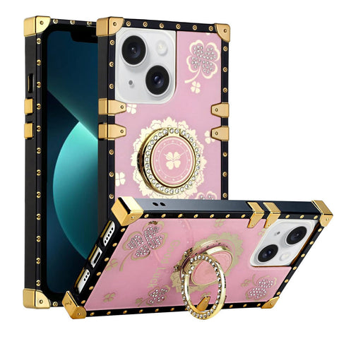 For iPhone 13 Case with Ring Stand Marble Design Hard Cover HDL116