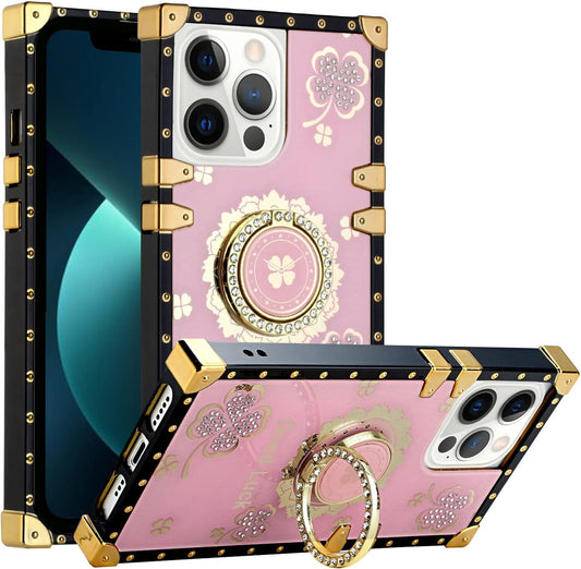 For iPhone 13 Pro Case with Ring Stand Marble Design Hard Cover HDL116