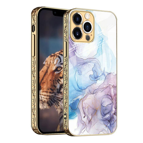 For iPhone 12 Pro Case with Plating Marble Design Glass Back Hard Cover HDL122