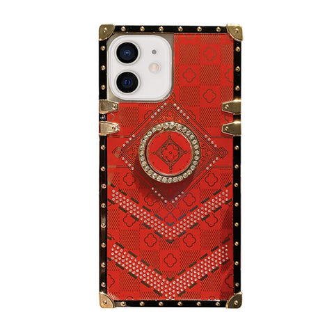 For iPhone 11 Case with Rhinestone Ring Holder Stand Retro Pattern Square Hard Cover HDL130