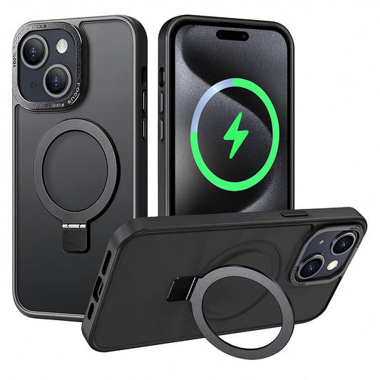 For iPhone 15 Case with Magnetic Charging Stand Matt Hard Cover HDL138