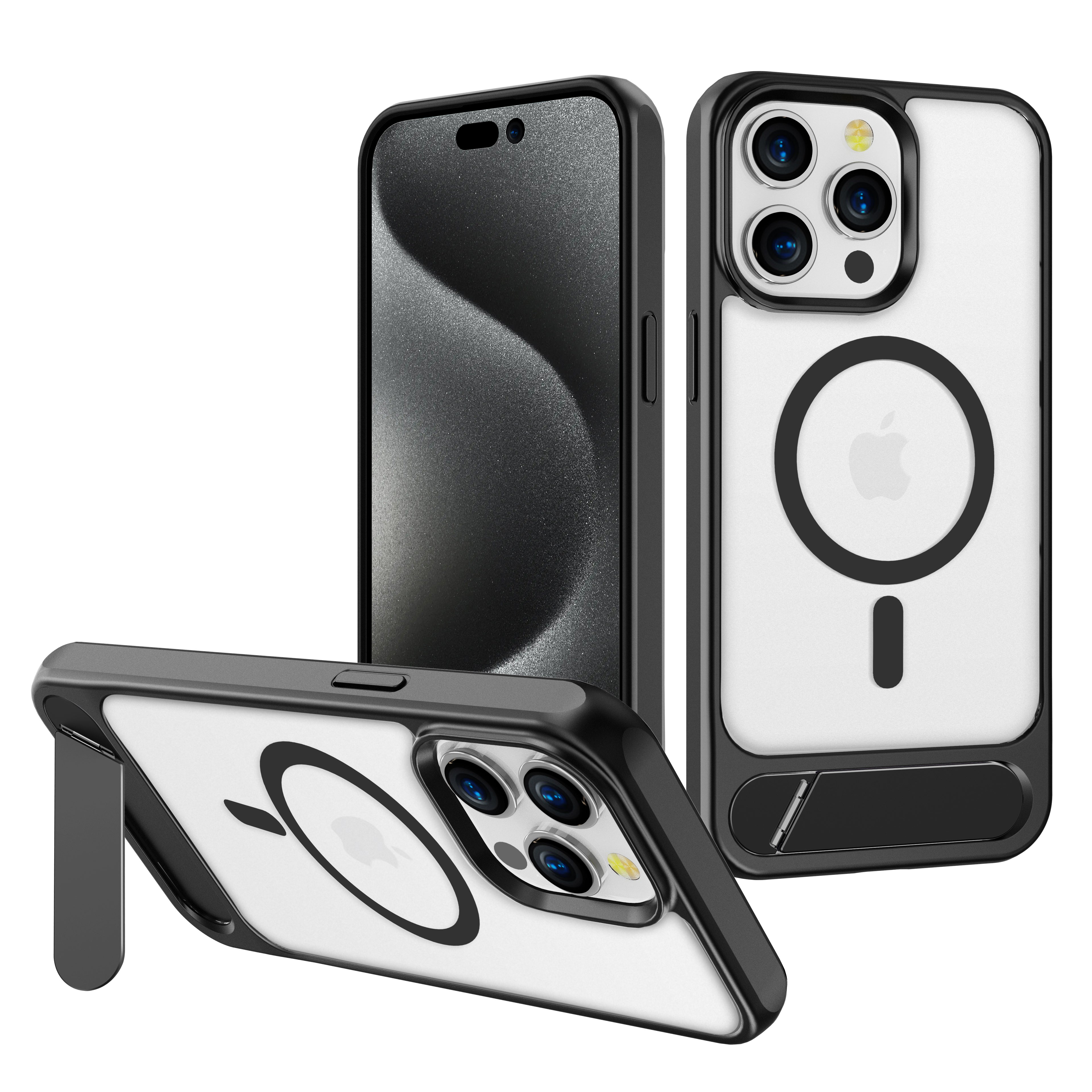 For iPhone 15 Pro Max Case with Magsafe Charging and Kickstand Hard Co – IHWIRELESS For iPhone 15 Pro Max Case with Magsafe Charging and Kickstand Hard Co – IHWIRELESS