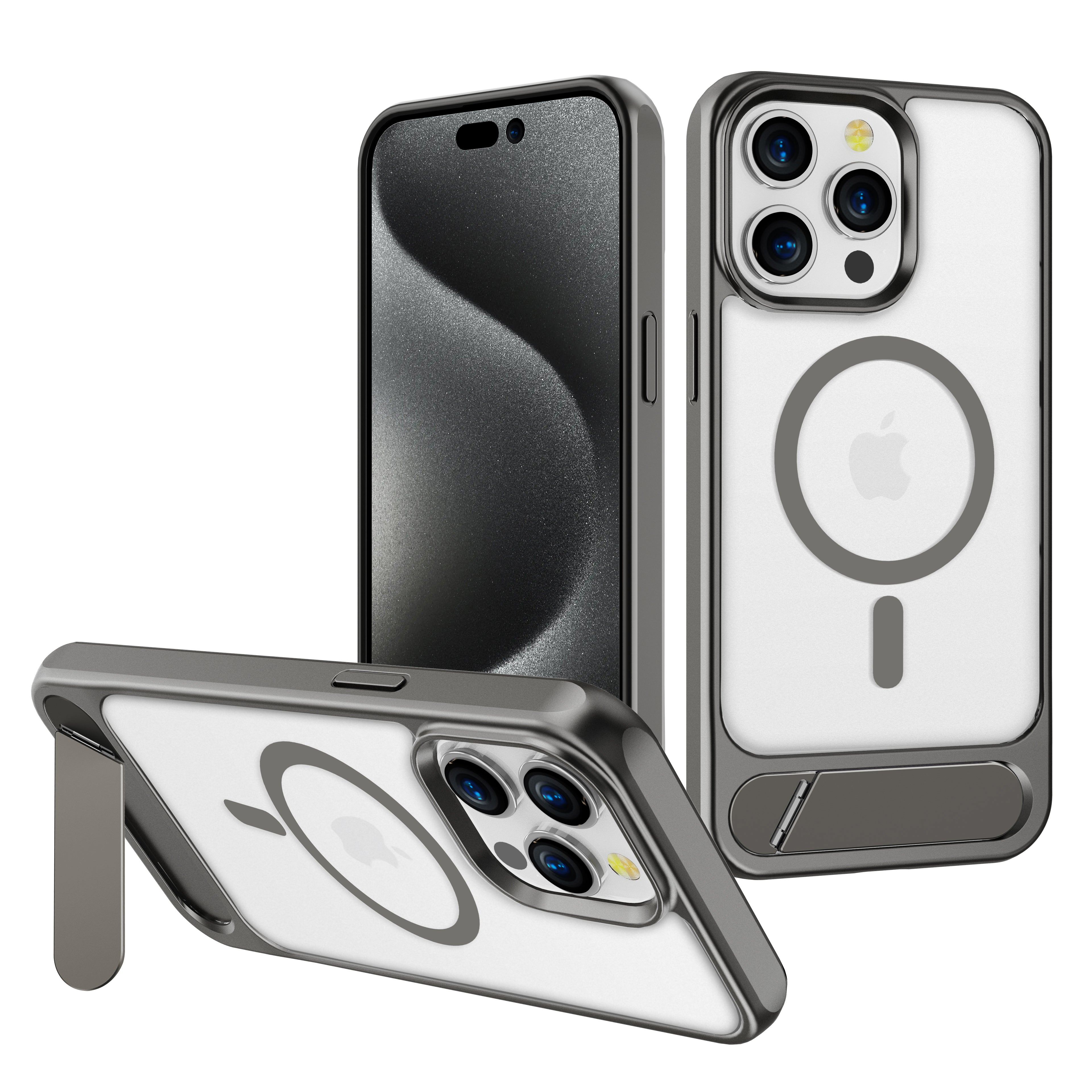 For iPhone 15 Pro Max Case with Magsafe Charging and Kickstand Hard Co – IHWIRELESS For iPhone 15 Pro Max Case with Magsafe Charging and Kickstand Hard Co – IHWIRELESS