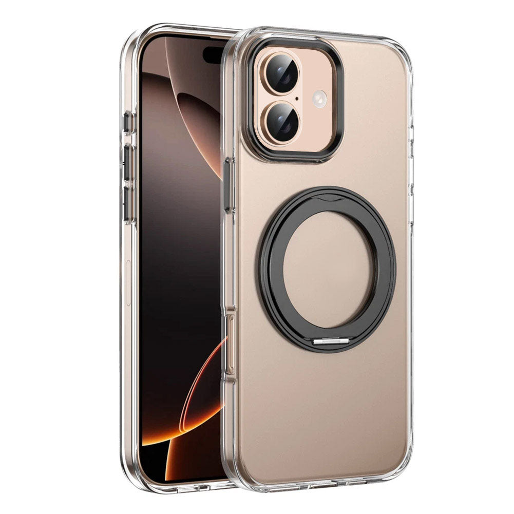For iPhone 17 Case Clear Case With Rotating Ring Stand Hard Cover HDL150