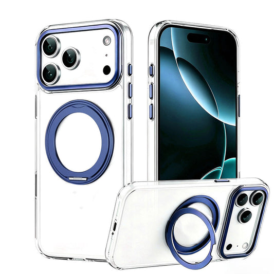 For iPhone 17 Pro Max Case Clear Case With Rotating Ring Stand Hard Cover HDL150
