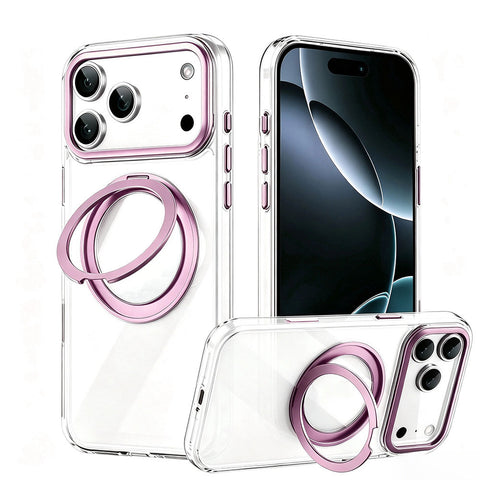 For iPhone 17 Pro Case Clear Case With Rotating Ring Stand Hard Cover HDL150