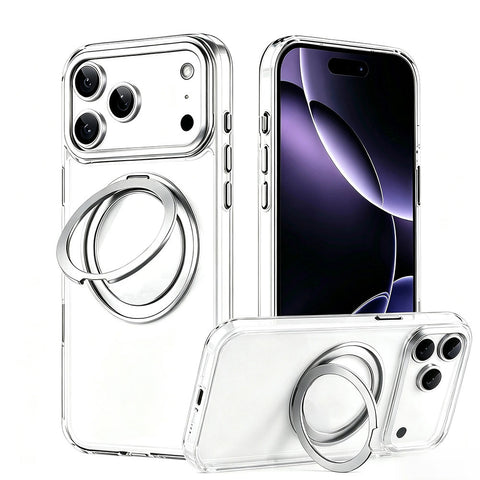 For iPhone 17 Pro Case Clear Case With Rotating Ring Stand Hard Cover HDL150