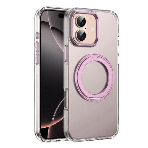 For iPhone 18 Case Clear Case With Rotating Ring Stand Hard Cover HDL150
