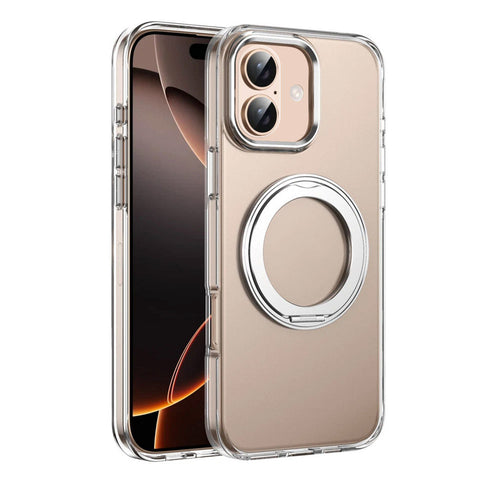 For iPhone 18 Case Clear Case With Rotating Ring Stand Hard Cover HDL150