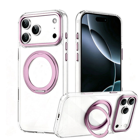 For iPhone 18 Pro Max Case Clear Case With Rotating Ring Stand Hard Cover HDL150