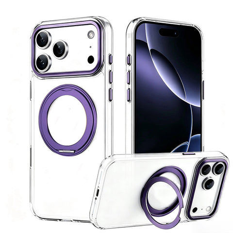 For iPhone 18 Pro Max Case Clear Case With Rotating Ring Stand Hard Cover HDL150
