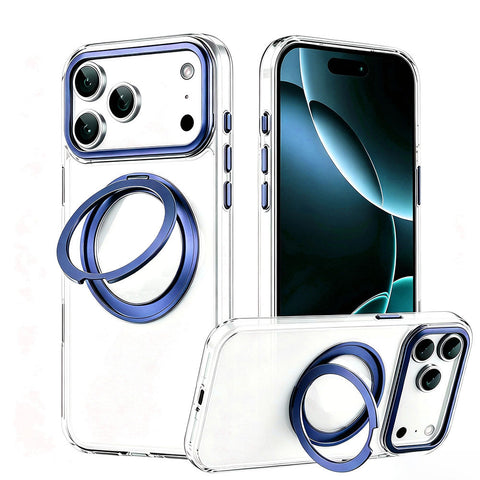 For iPhone 18 Pro Case Clear Case With Rotating Ring Stand Hard Cover HDL150