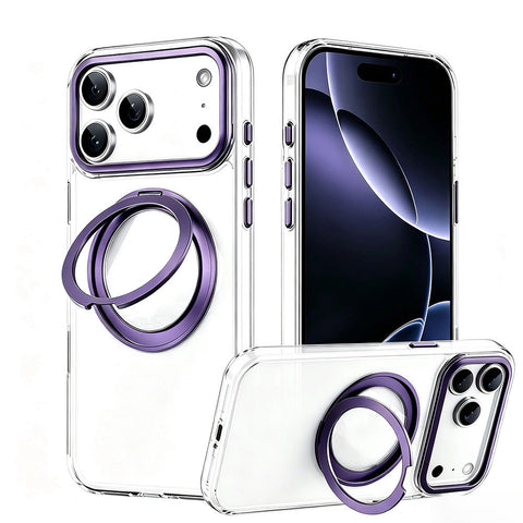 For iPhone 18 Pro Case Clear Case With Rotating Ring Stand Hard Cover HDL150