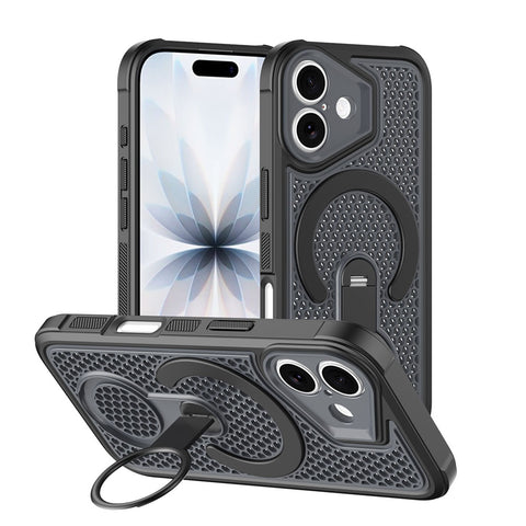 For iPhone 18 Case Honeycomb Cooling Cover with 360° Rotating Kickstand HDL159